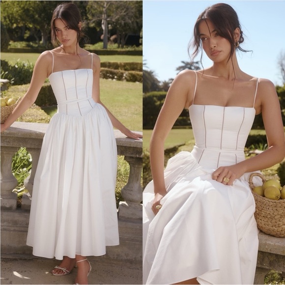 HOUSE OF CB 'Ysabella' White Cotton Maxi Sundress NWT